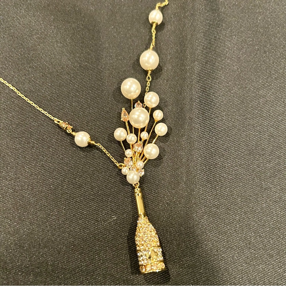 Kate Spade “Cheers To That” Champagne Bottle Pearl Statement Necklace